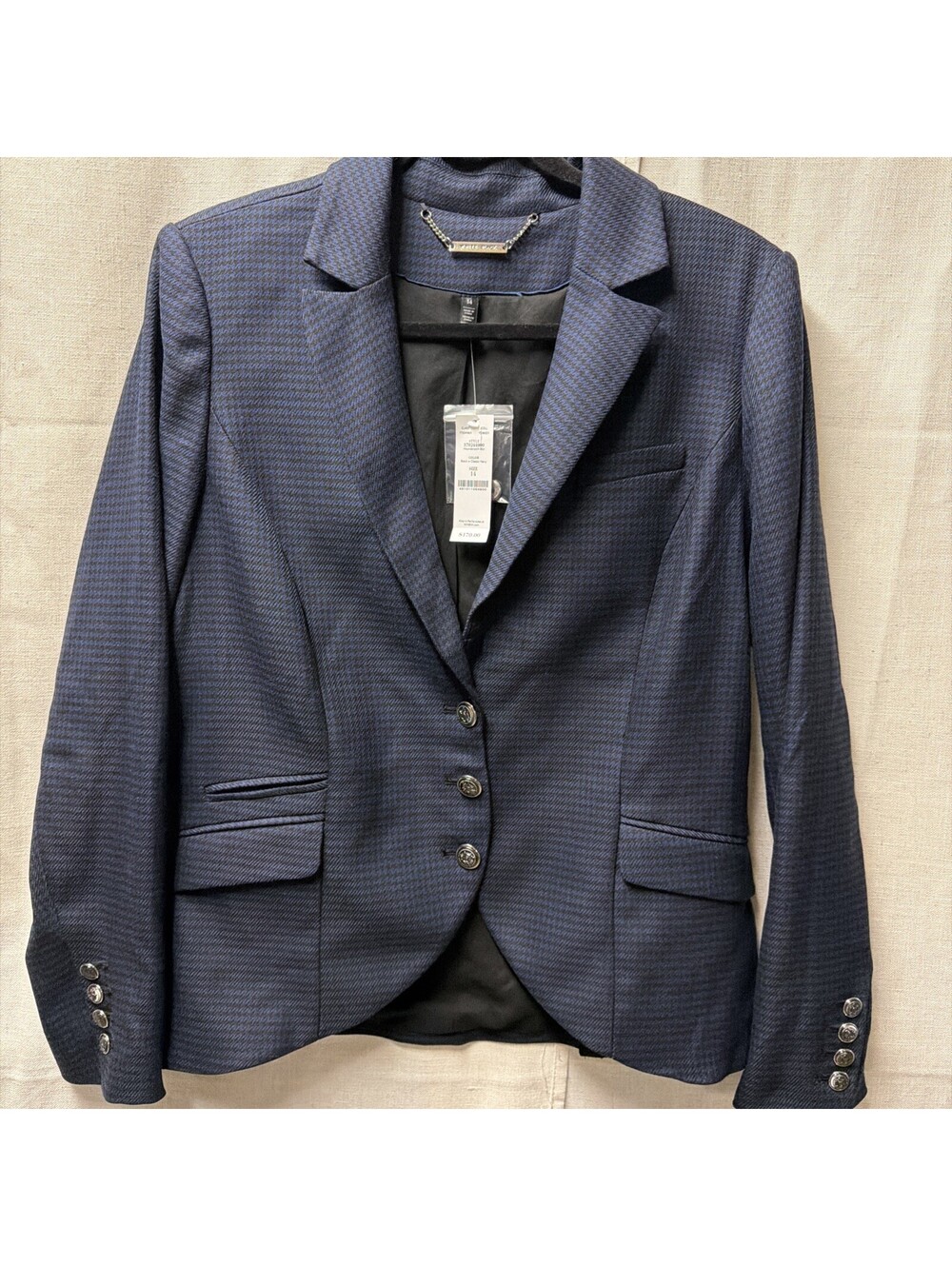 WHBM Womens Black/Blue Houndstooth Blazer NWT Size 14